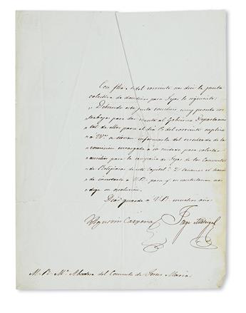(TEXAS.) Carpena, Agustin; and Jorge Madrigal. Letter to a convent, requesting funds for the Texas campaign.